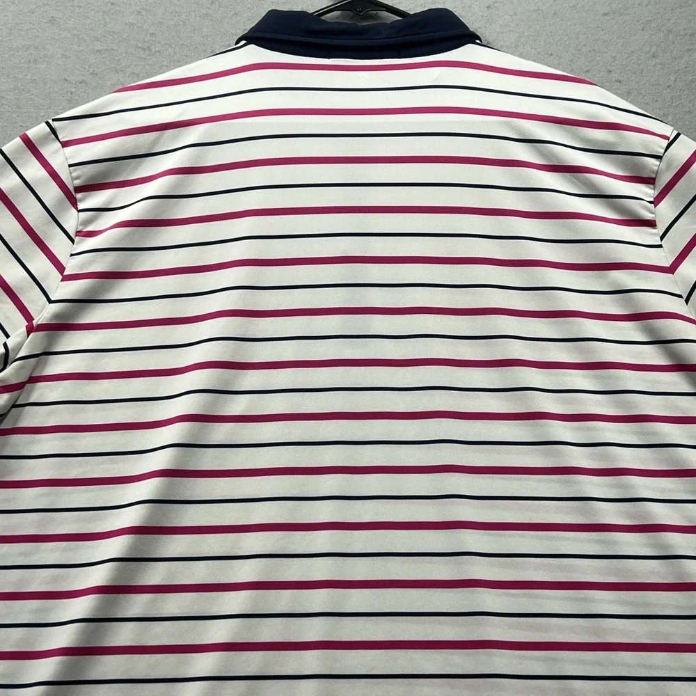 RLX Ralph Lauren Polo Shirt Mens 2XL Pink White Striped Golf Performance Pocket